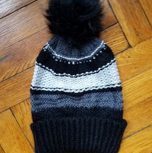 Striped Beanie with Poof